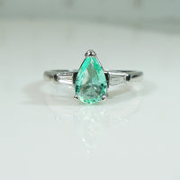Platinum Pear Shape Emerald and Diamond Engagement Ring