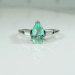 Platinum Pear Shape Emerald and Diamond Engagement Ring