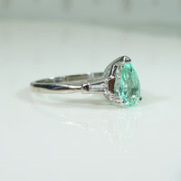 Platinum Pear Shape Emerald and Diamond Engagement Ring