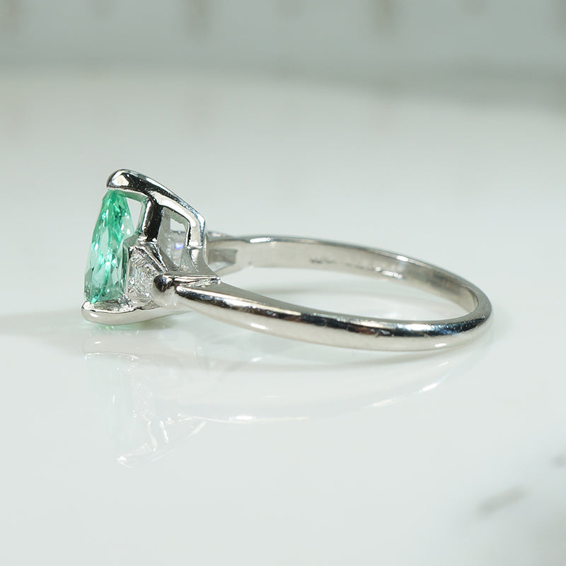 Platinum Pear Shape Emerald and Diamond Engagement Ring