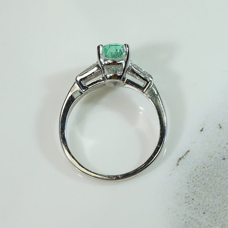 Platinum Pear Shape Emerald and Diamond Engagement Ring