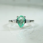 Platinum Pear Shape Emerald and Diamond Engagement Ring