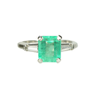 Emerald and Diamond Baguette Vintage Engagement Ring - Gem Set Love