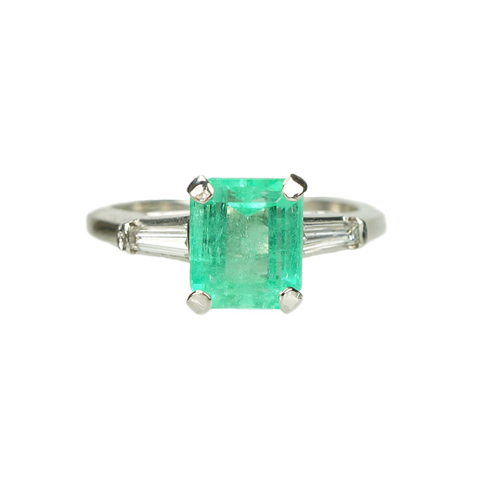 Emerald and Diamond Baguette Vintage Engagement Ring - Gem Set Love