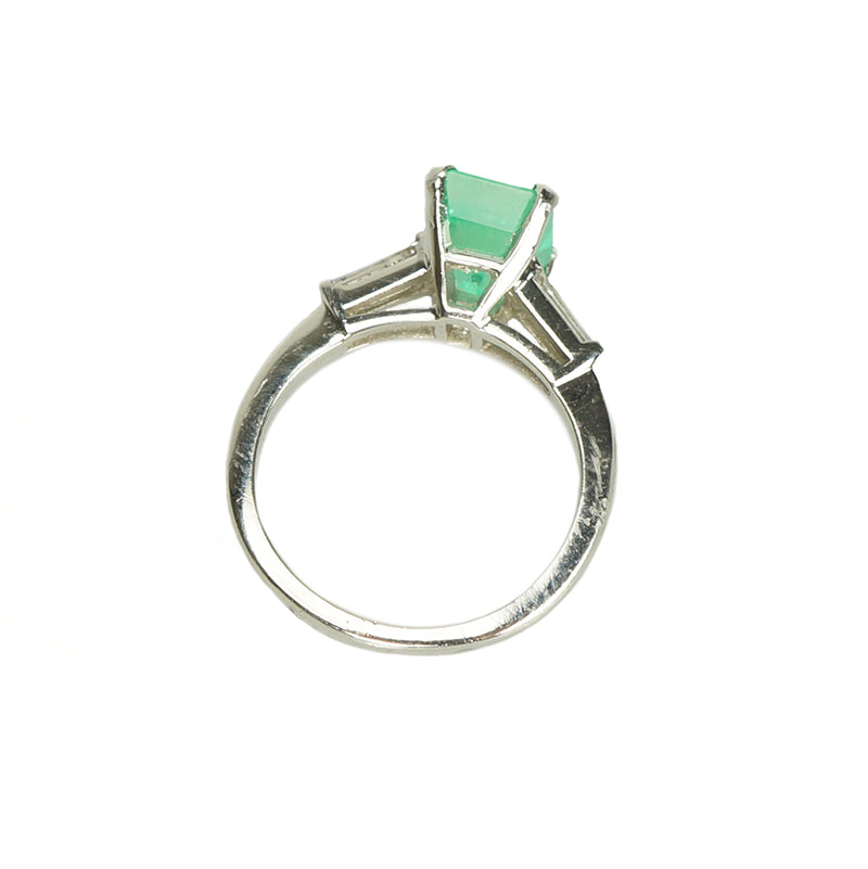 Emerald and Diamond Baguette Vintage Engagement Ring - Gem Set Love