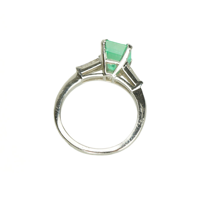 Emerald and Diamond Baguette Vintage Engagement Ring - Gem Set Love