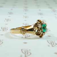 Mellow Old Gold Emerald and Rose Cut Diamond Ring