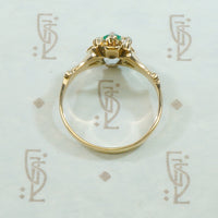 Mellow Old Gold Emerald and Rose Cut Diamond Ring