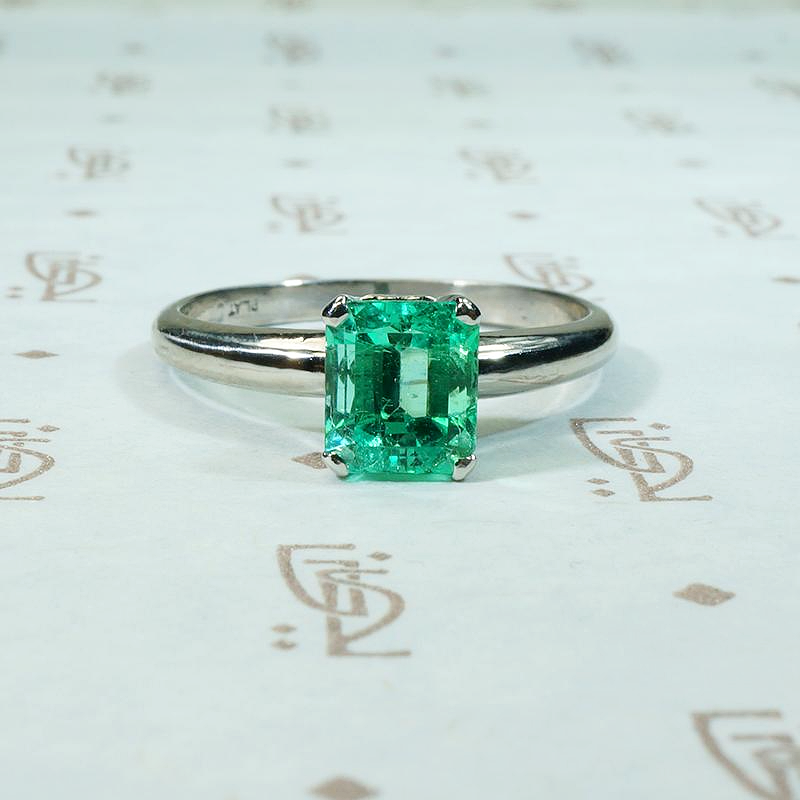 Spring Green Emerald Platinum Solitaire Ring by 720