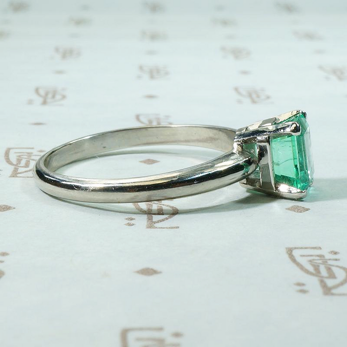 Spring Green Emerald Platinum Solitaire Ring by 720