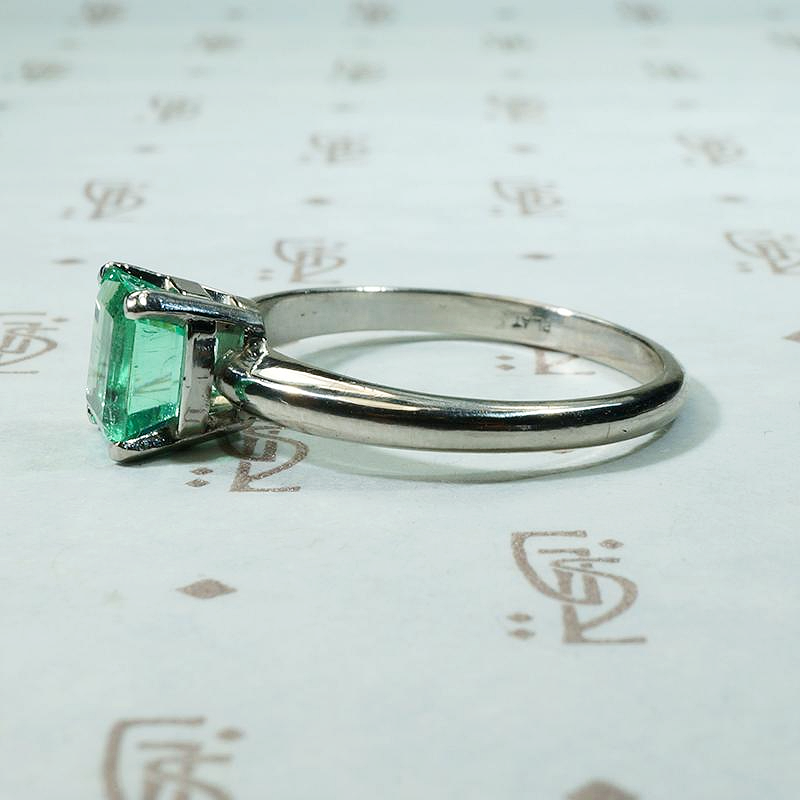 Spring Green Emerald Platinum Solitaire Ring by 720