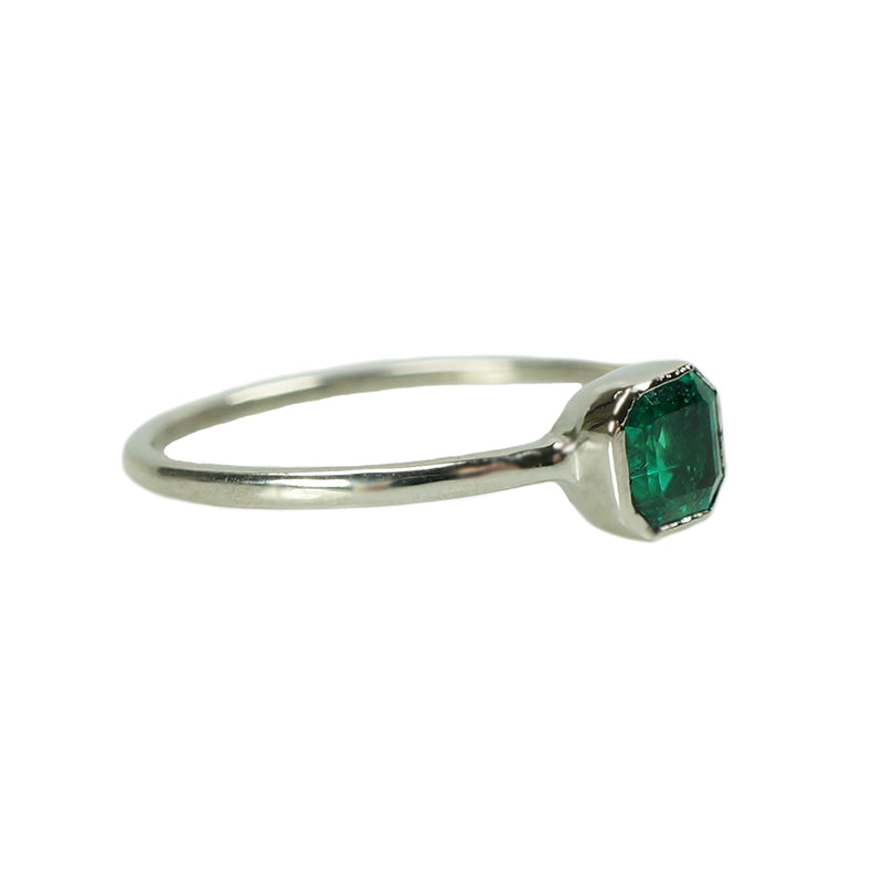 Antique Square Emerald in Recycled White Gold - Gem Set Love