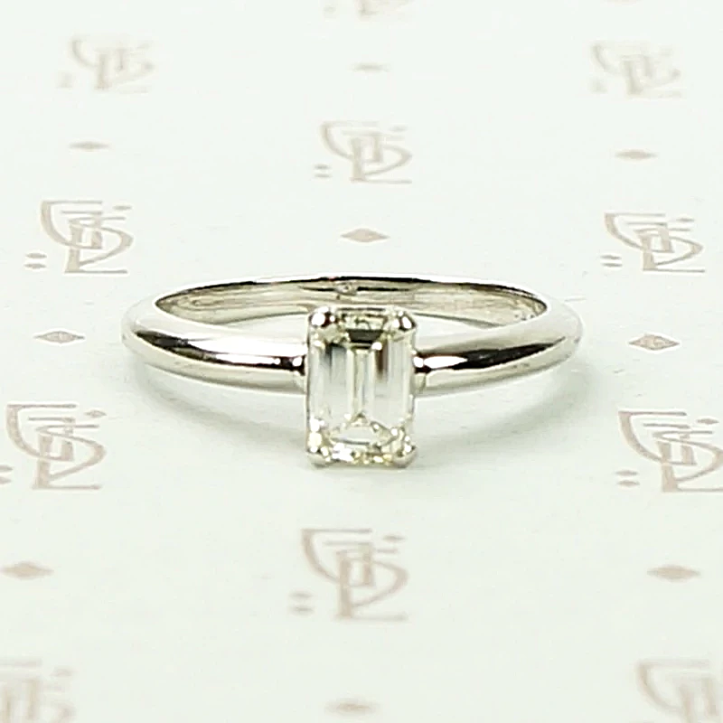 Mid Century Emerald Step Cut Diamond Solitaire