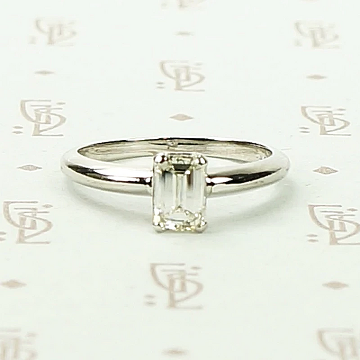 Mid Century Emerald Step Cut Diamond Solitaire
