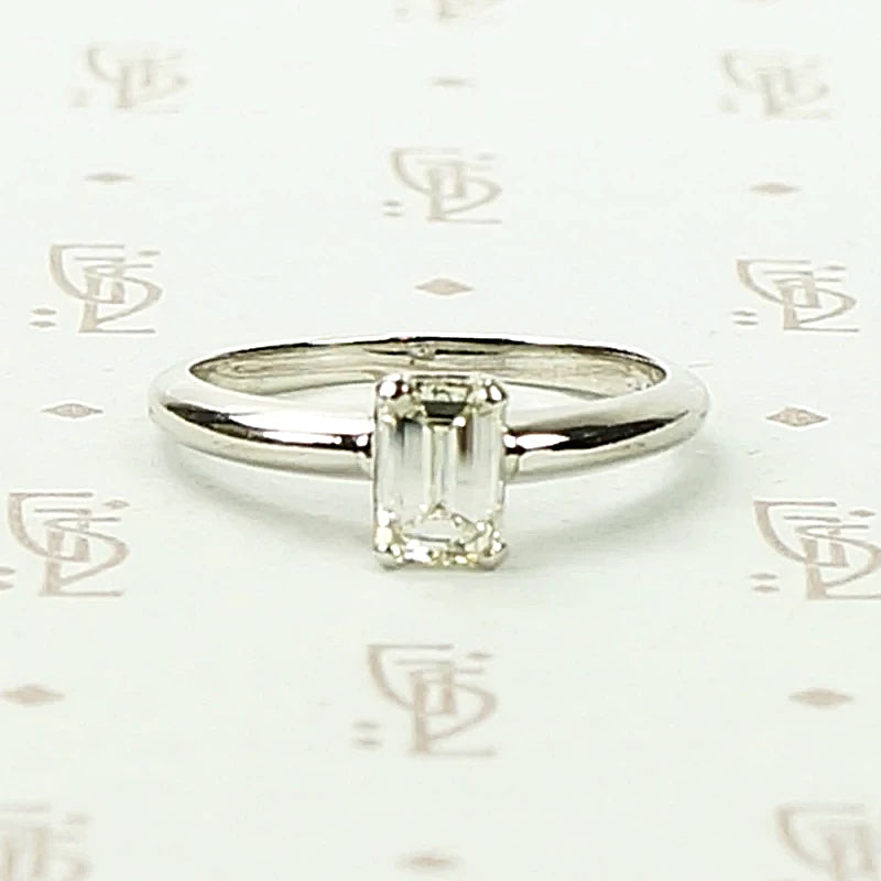 Mid Century Emerald Step Cut Diamond Solitaire