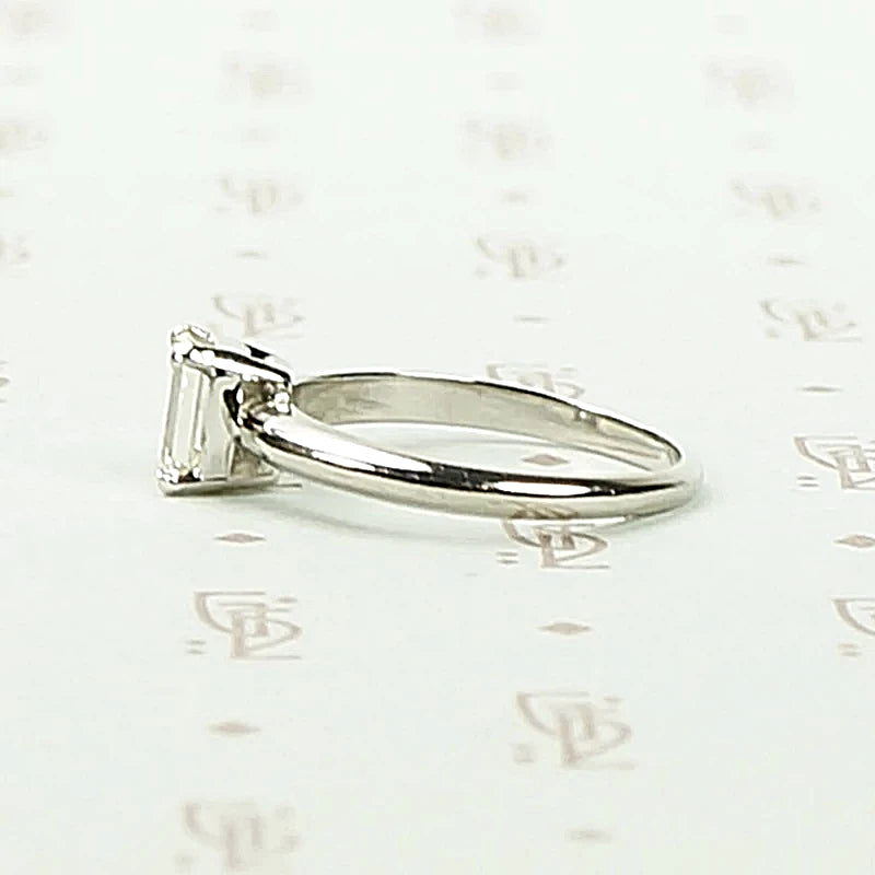 Mid Century Emerald Step Cut Diamond Solitaire
