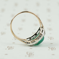 Old Silver on Gold Ring Emerald Sugar Loaf and Diamonds