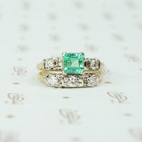 Vintage 1940's 2 tone Gold Emerald Wedding Set