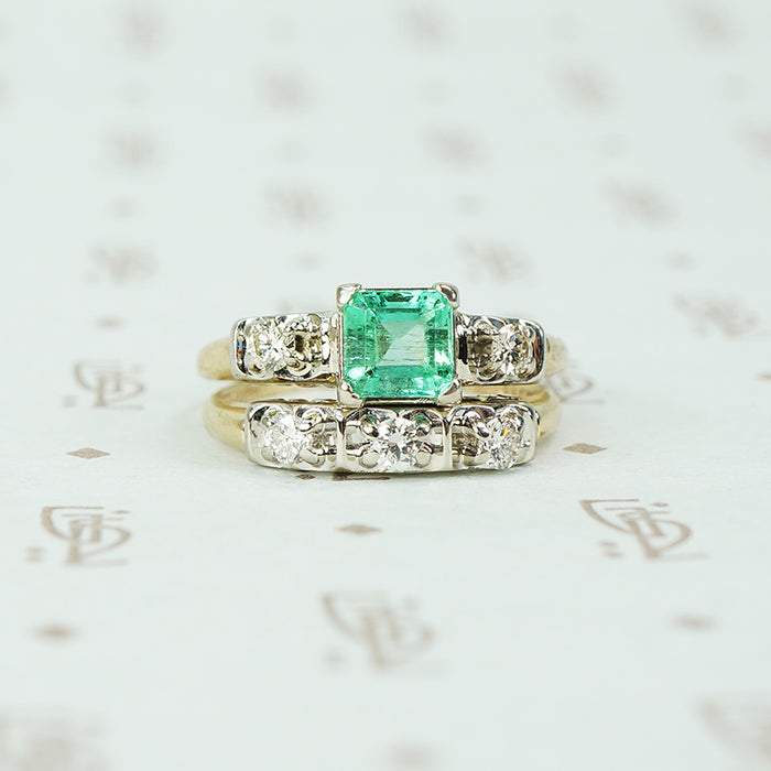 Vintage 1940's 2 tone Gold Emerald Wedding Set