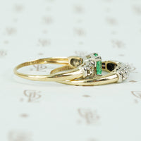 Vintage 1940's 2 tone Gold Emerald Wedding Set