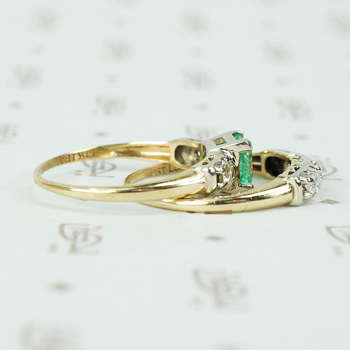Vintage 1940's 2 tone Gold Emerald Wedding Set