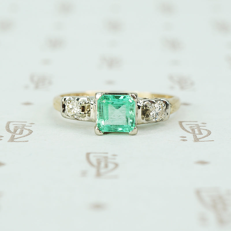 Vintage 1940's 2 tone Gold Emerald Wedding Set
