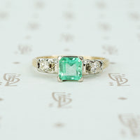 Vintage 1940's 2 tone Gold Emerald Wedding Set