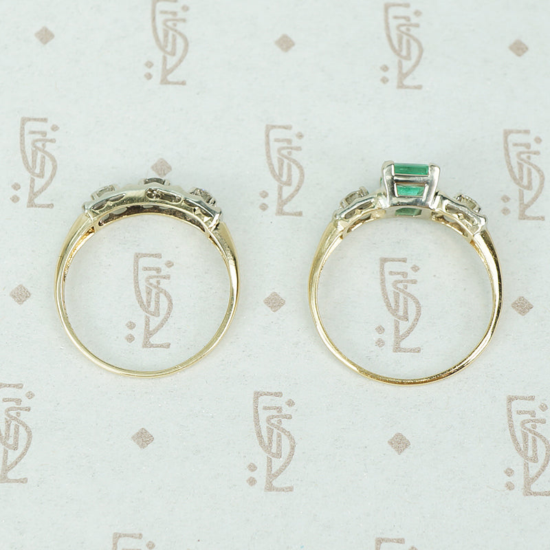 Vintage 1940's 2 tone Gold Emerald Wedding Set