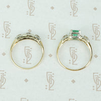 Vintage 1940's 2 tone Gold Emerald Wedding Set