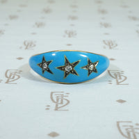 robins egg blue enamel star set rose cut diamond band 18k gold
