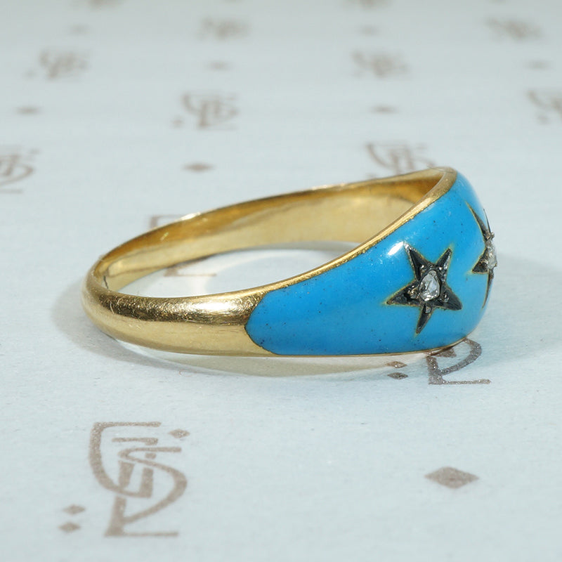 Starry Night Band Enamel and Rose Cut Diamonds in 18k Gold