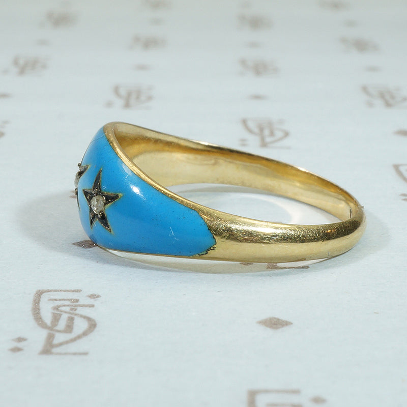Starry Night Band Enamel and Rose Cut Diamonds in 18k Gold