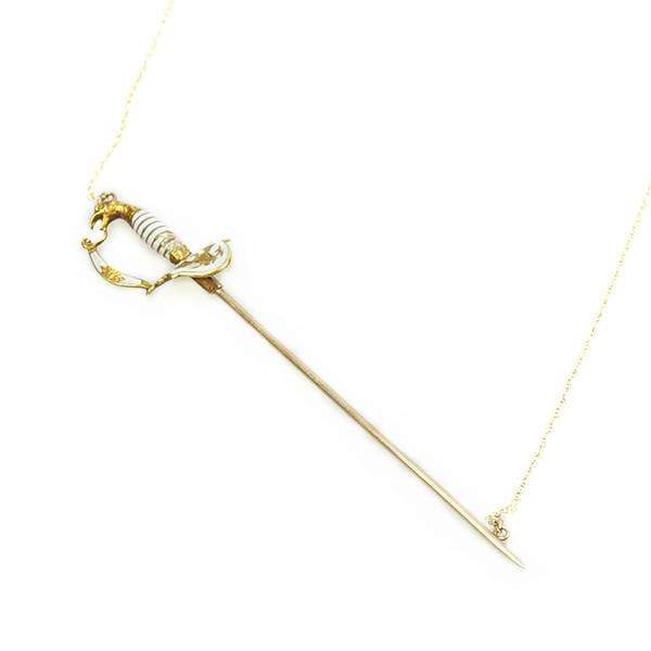 Dramatic Enameled Sword Necklace in Yellow Gold and Enamel