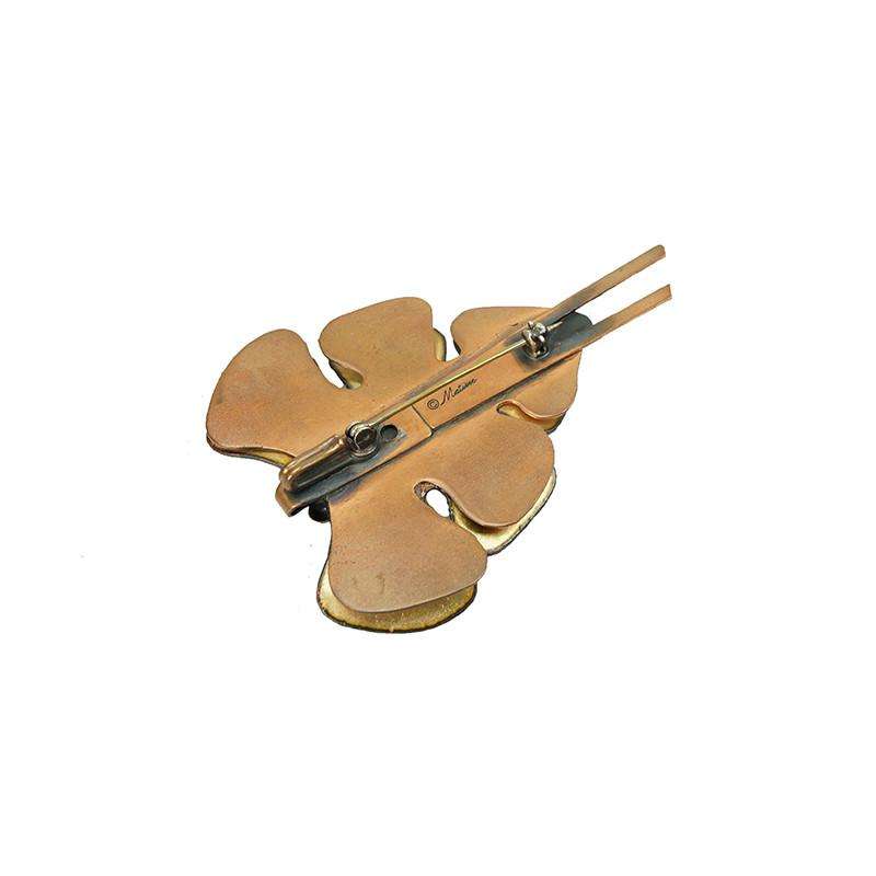 Signed Matisse Large Enameled Leaf Brooch