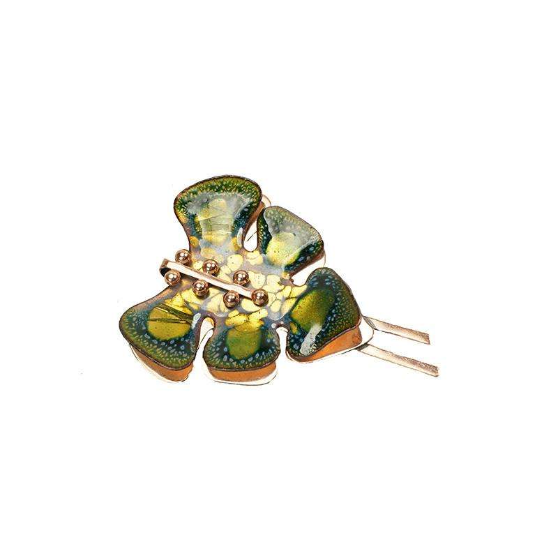 Signed Matisse Large Enameled Leaf Brooch