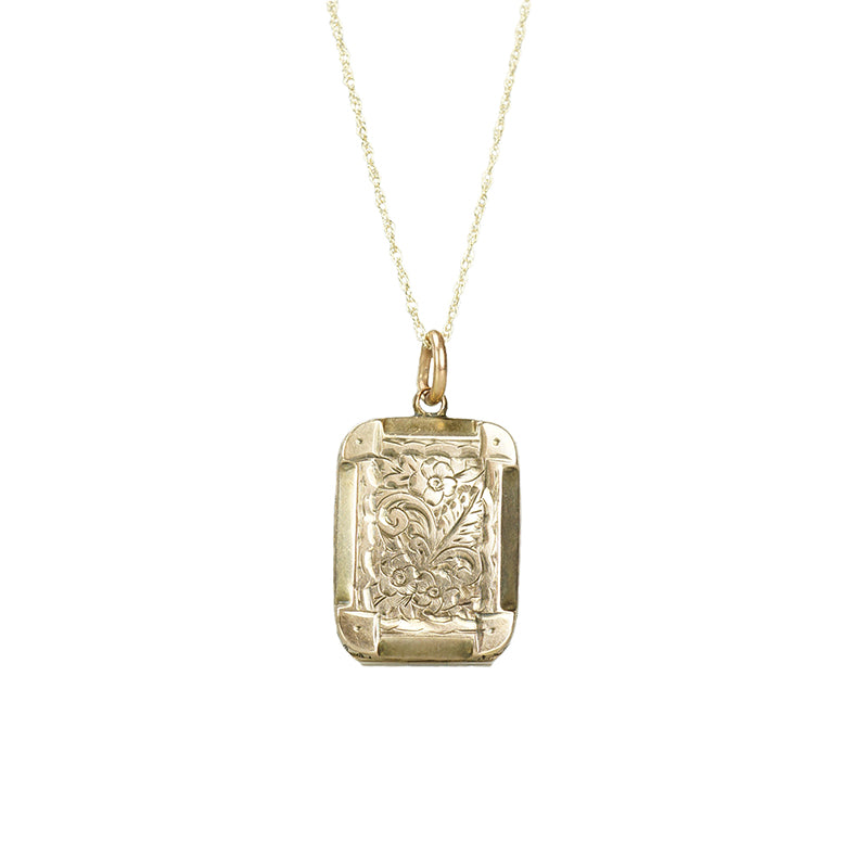 Antique Gold Hand Engraved Book Shaped Locket - Gem Set Love