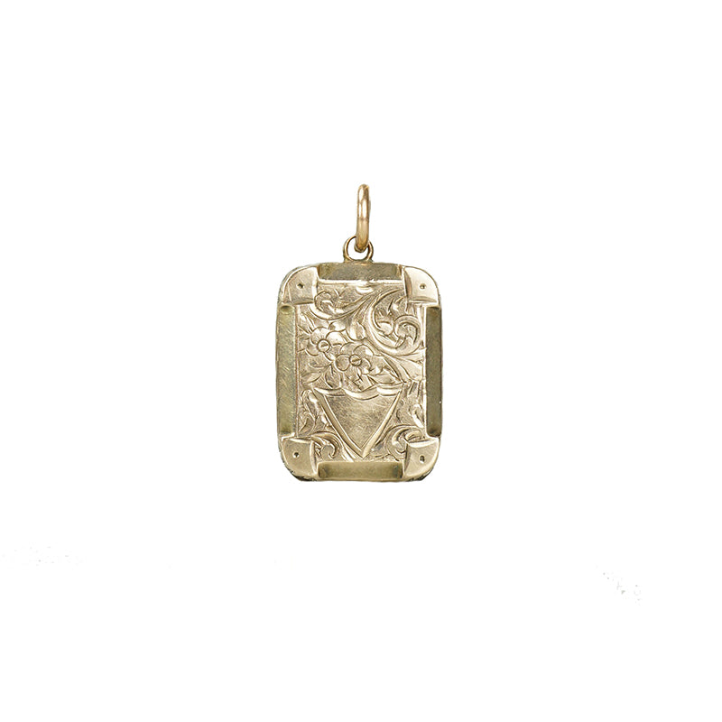 Antique Gold Hand Engraved Book Shaped Locket - Gem Set Love