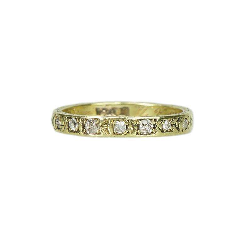 Sweetly Engraved 18k Yellow Gold Diamond Band from the 1920's - Gem Set Love