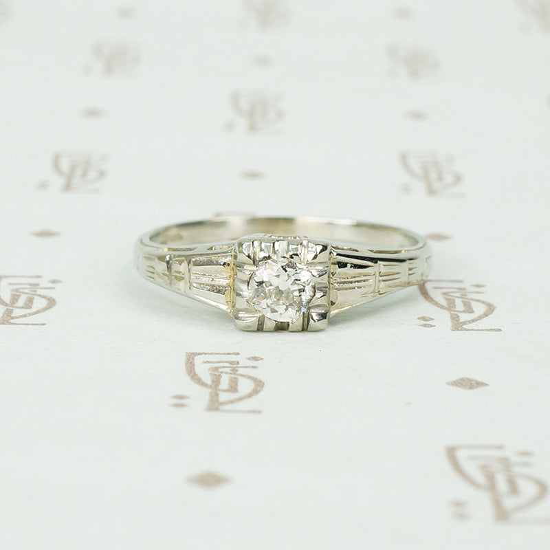 white gold vintage diamond engagement ring