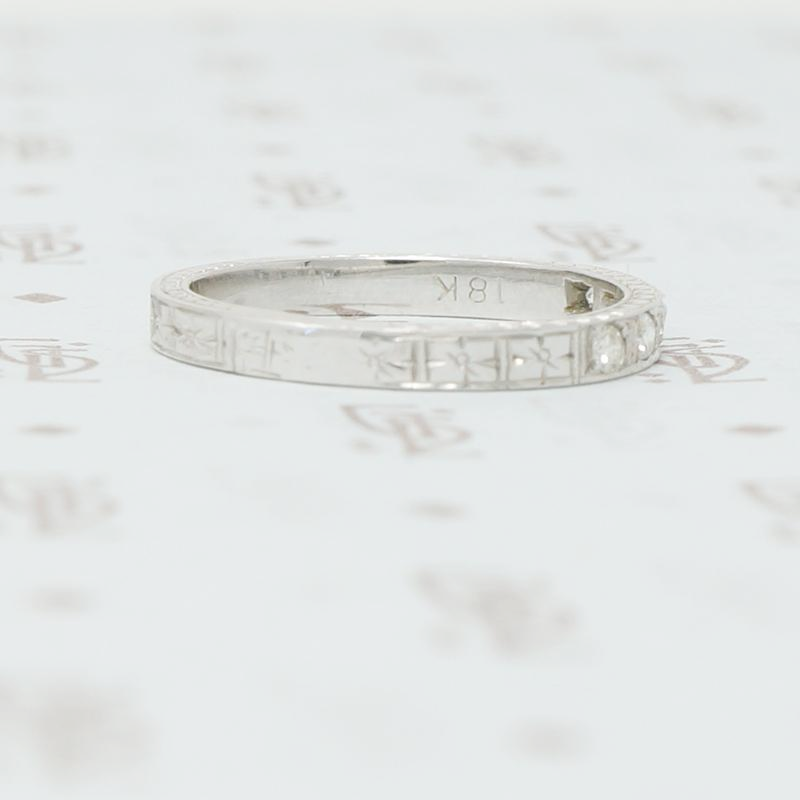 1920's white gold engraved diamond band