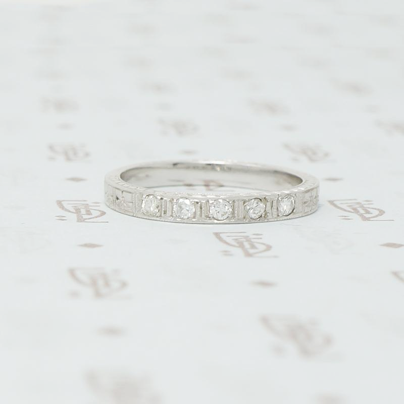 1920's white gold engraved diamond band
