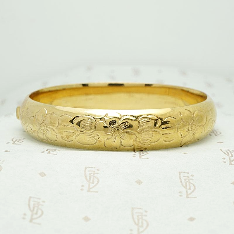 Wild Roses Engraved Vintage Bangle