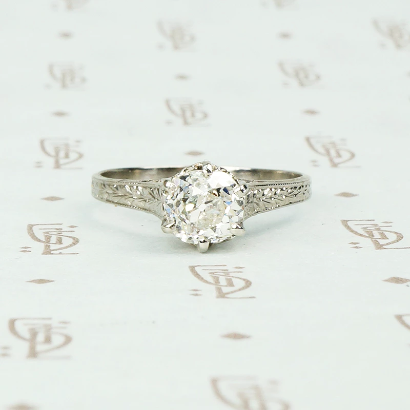 edwardian platinum 1.02 carat solitaire omc diamond