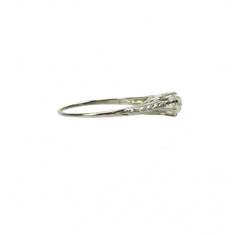 Simply Beautiful Engraved White Gold Vintage Solitaire