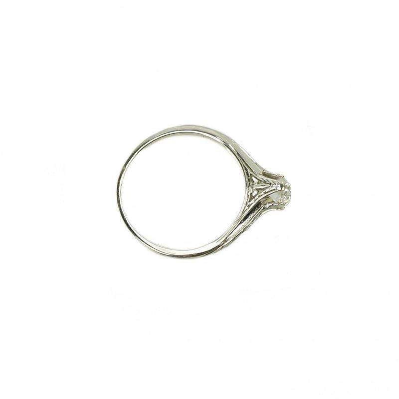 Simply Beautiful Engraved White Gold Vintage Solitaire