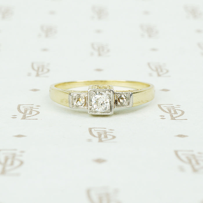 14k yellow gold anf platinum omc and rose cut diamond engagement ring circa 1920