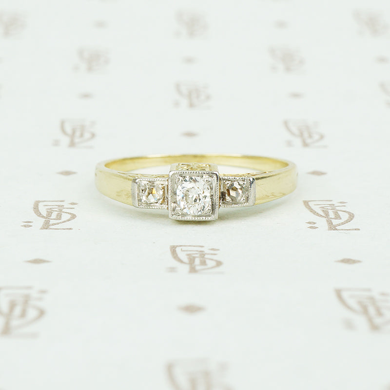 14k yellow gold anf platinum omc and rose cut diamond engagement ring circa 1920