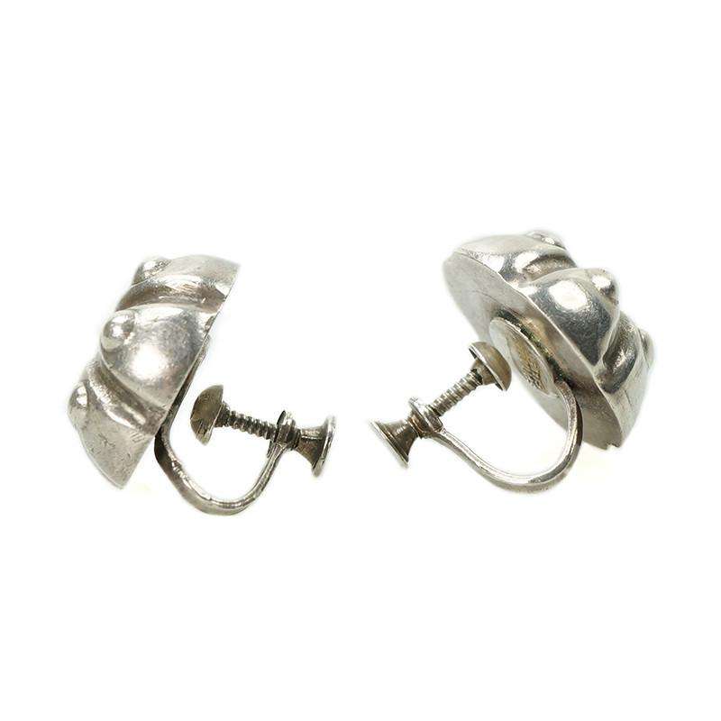 Signed Spratling Silver earrings in the shape of flower pods c 1940's