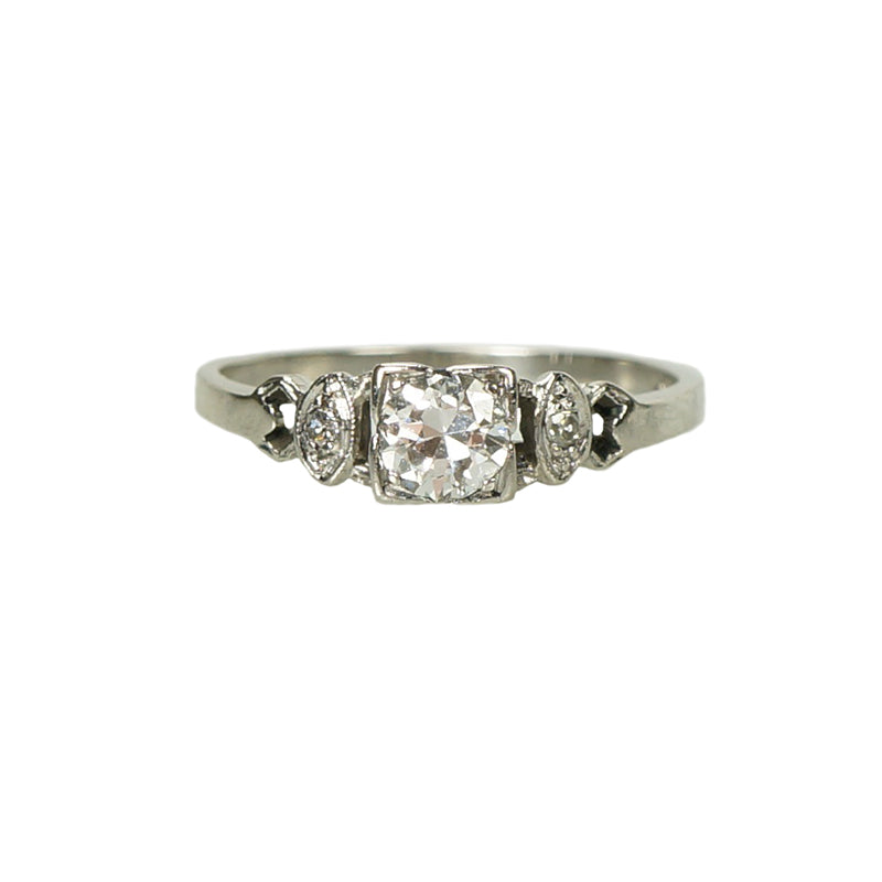 Vintage 1930's Platinum and Diamond Engagement Ring - Gem Set Love