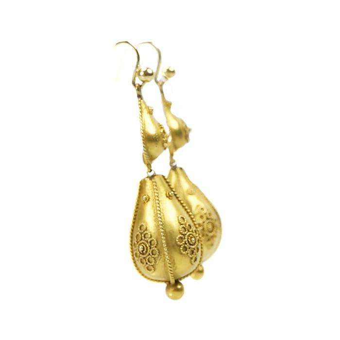 Delightful 15k Gold Etruscan Revival Earrings circa 1870